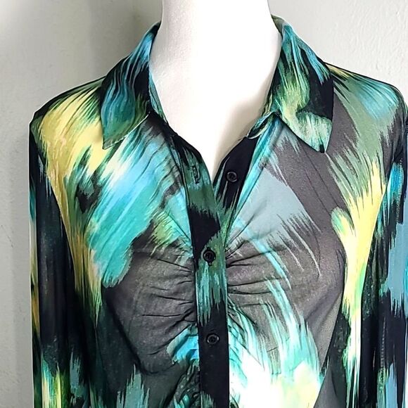 Future Collective Sheer Buttondown Blouse, Ruching Down the Center, Size Medium - Picture 4 of 10